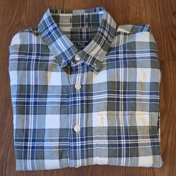 Abercrombie & Fitch Mens Flannel Shirt Plaid Button Down Collar XL Casual Work - Picture 2 of 10